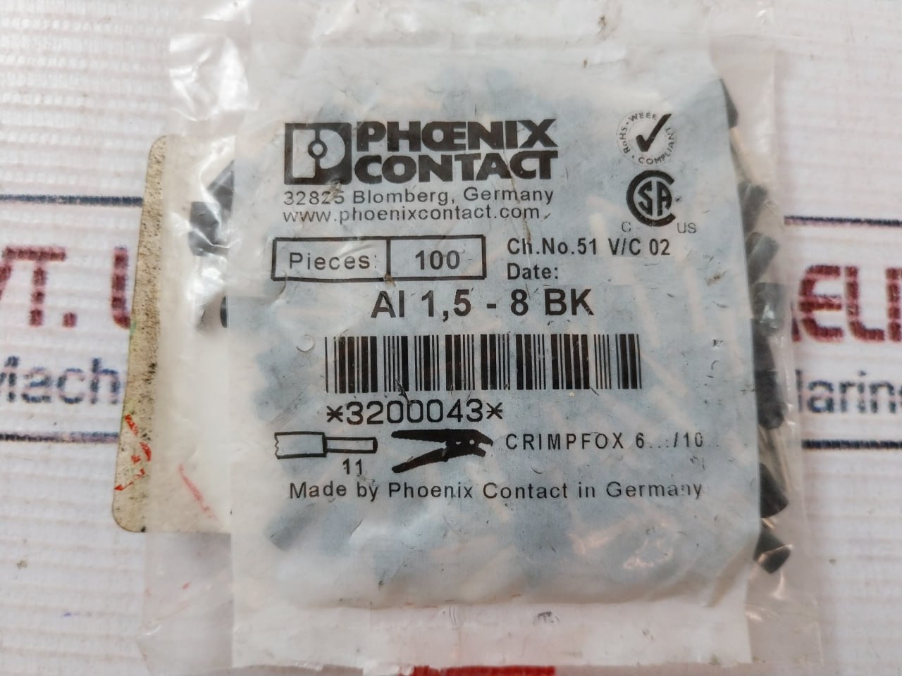 Phoenix Contact Ai 1,5-8 Bk Ferrule Bootlace Female 1.5mm2 Od 2mm - Image 6