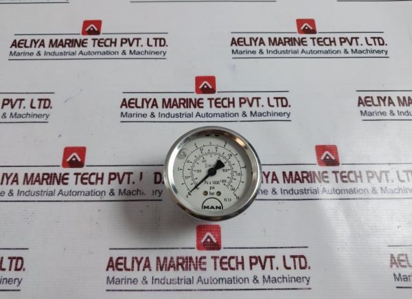 Man 0-10 Bar Stainless Steel Pressure Gauge