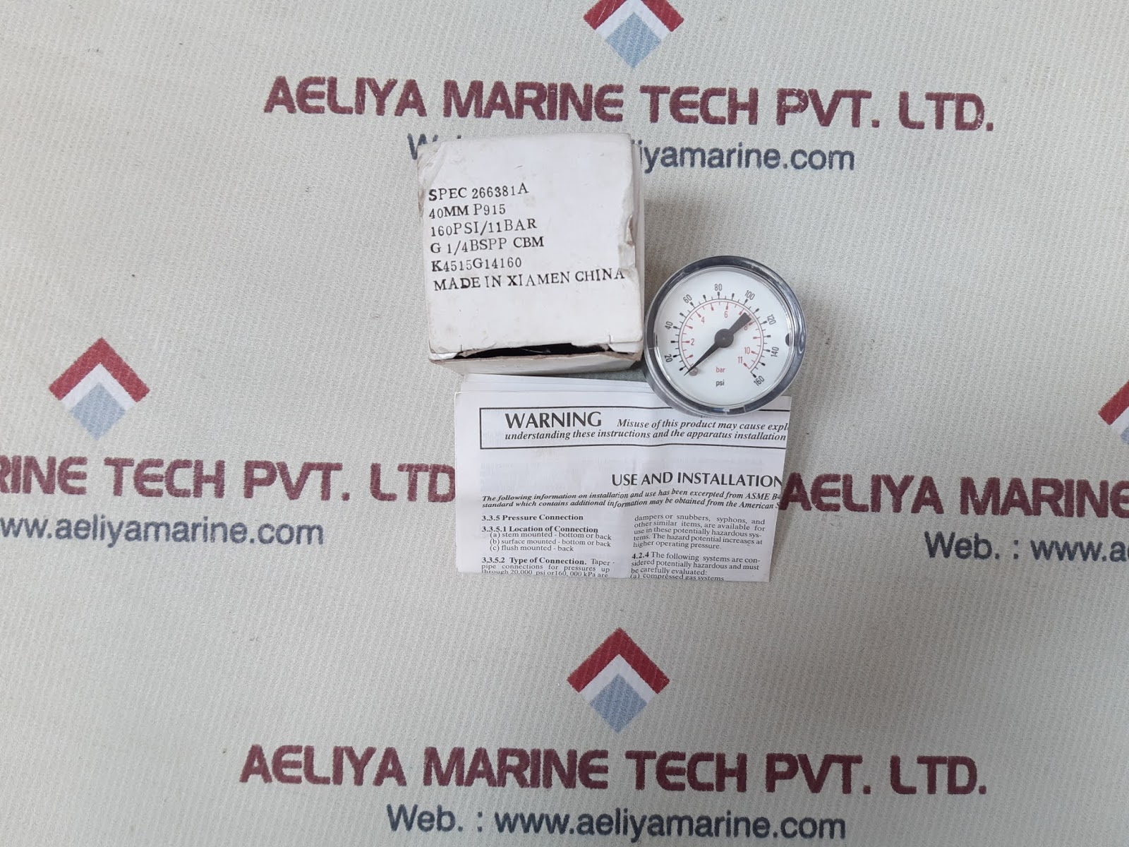 Spec 266381a 40mm p915 gauge 0-160psi,0-11bar