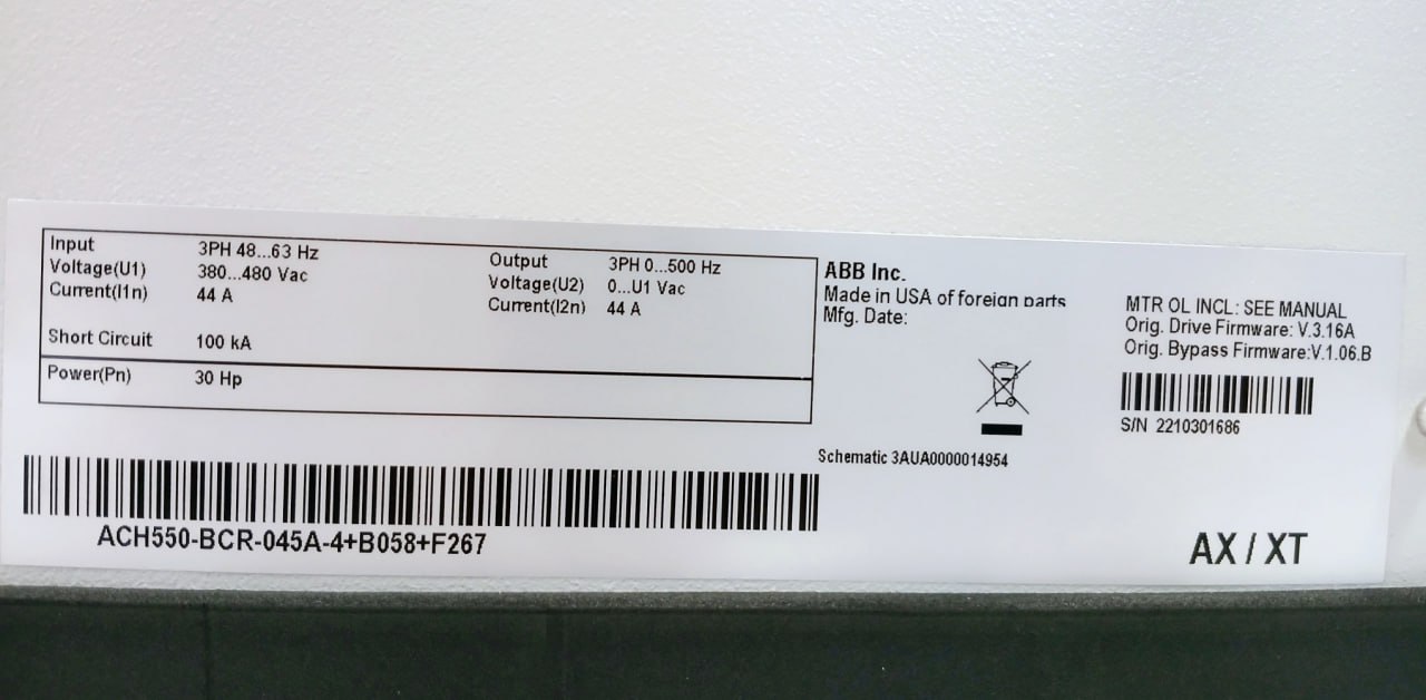 Abb Ach550-Bcr-045a-4+B058+F267 Enclosed Variable Frequency Drive 480v - Image 7