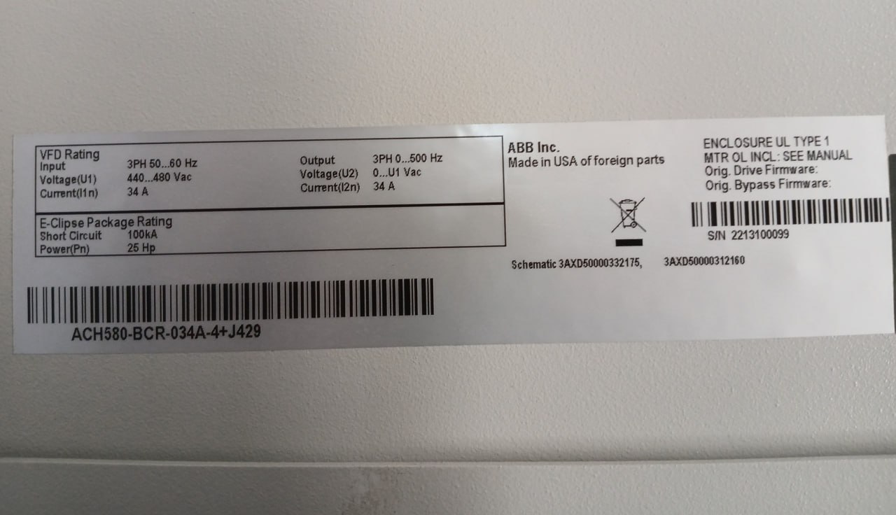 Abb Ach580-Bcr-034a-4+J429 Drives Hvac Enclosed Industrial Control Panel 480 V - Image 5