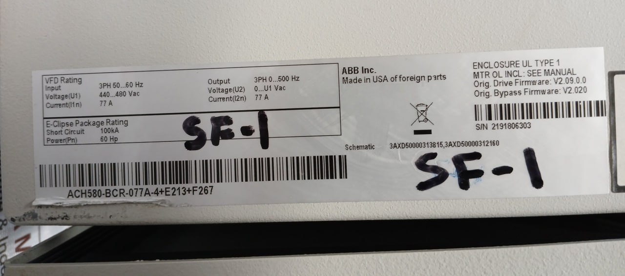 Abb Ach580-Bcr-077a-4+E213+F267 Drives Hvac Enclosed Industrial Control Panel 480 V - Image 7