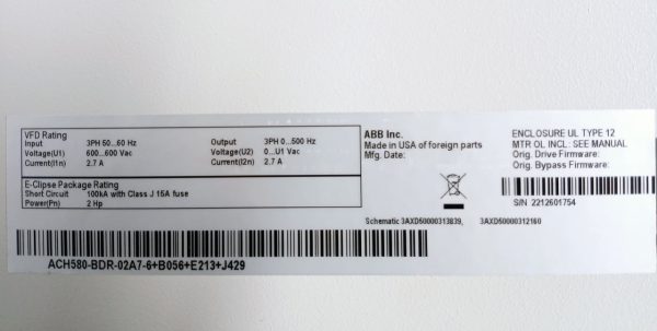 Abb Ach580-Bdr-02a7-6+B056+E213+J429 General Purpose Drive With Bypass 600v - Image 5