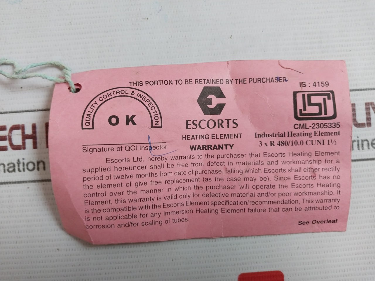 Escorts Ihcus 30/22 Make Water Heating Element 1000w - Image 5