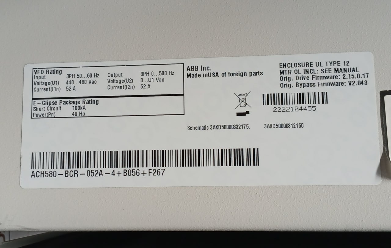 Abb Ach580-Bcr-052a-4+B056+F267 Drives Hvac Enclosed Industrial Control Panel 480 V - Image 5