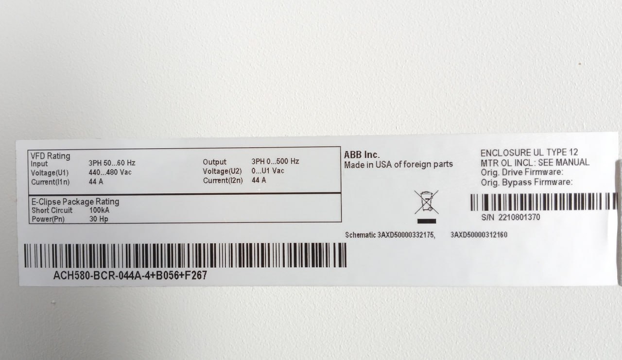 Abb Ach580-Bcr-044a-4+B056+F267 Drives Hvac Enclosed Industrial Control Panel 480 V - Image 5