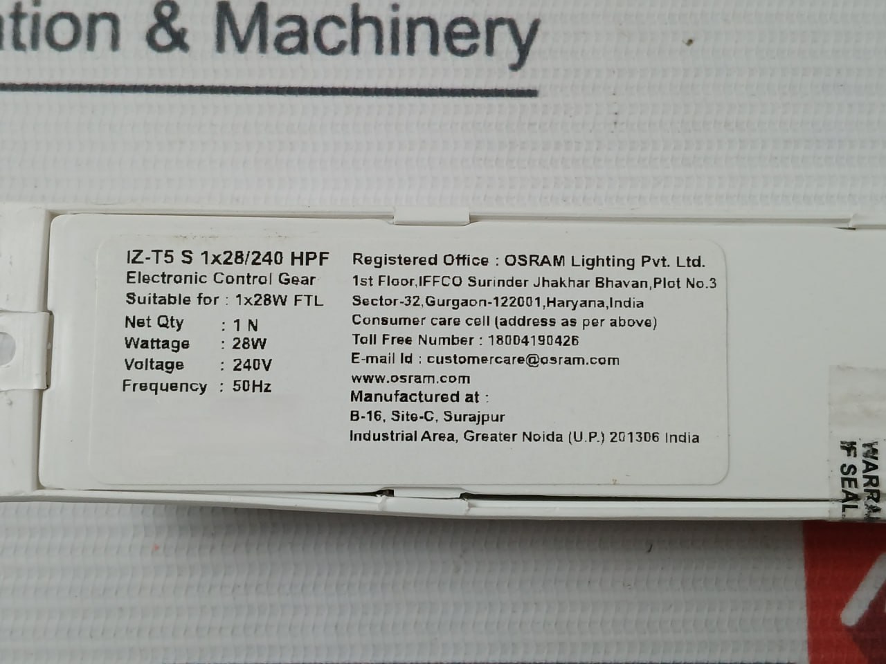 Osram Iz-T5s 1x28/240 Hpf Electronic Control Gear 350v - Image 5