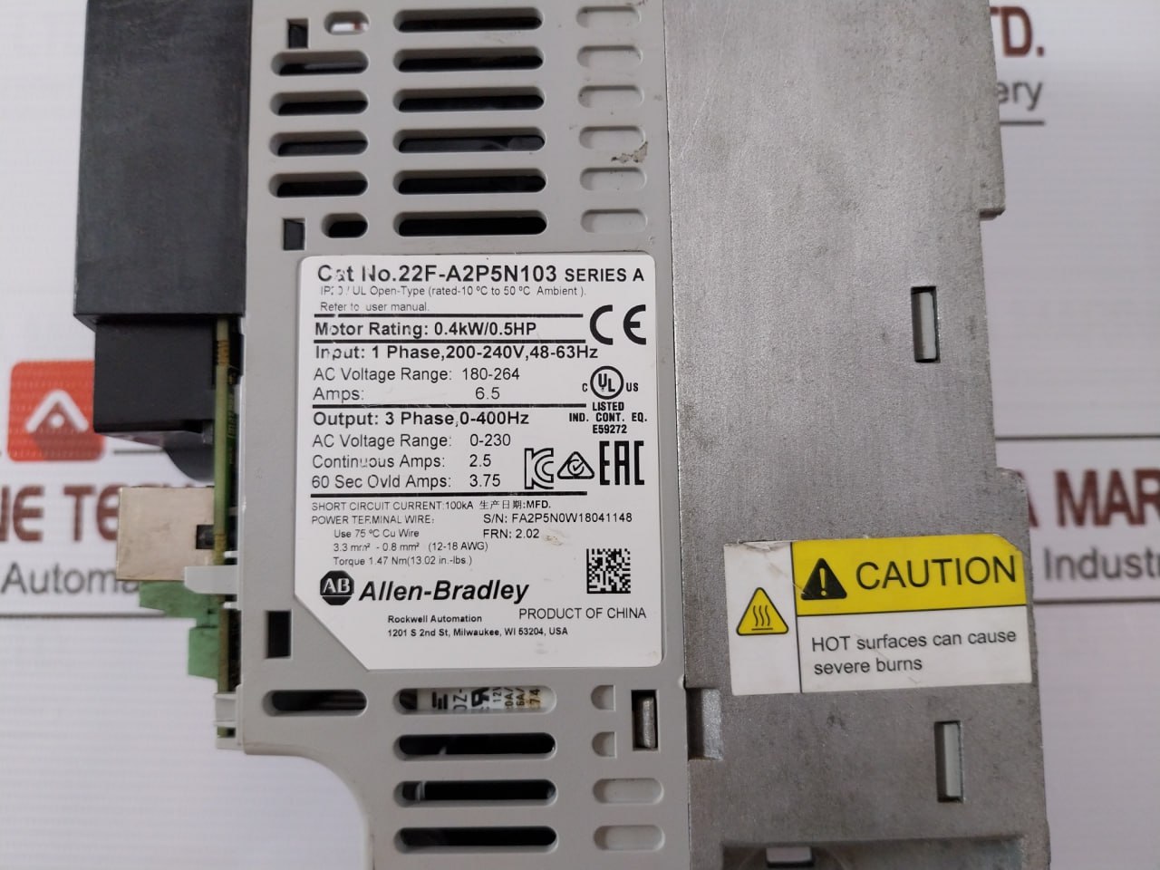 Allen-Bradley 22f-A2p5n103 Ac Variable Frequency Drive 240v - Image 6