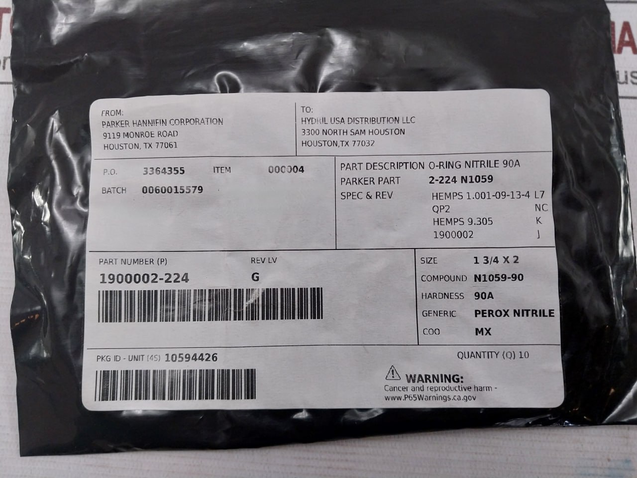 Parker 1900002-224 O-Ring Perox Nitrile - Image 8