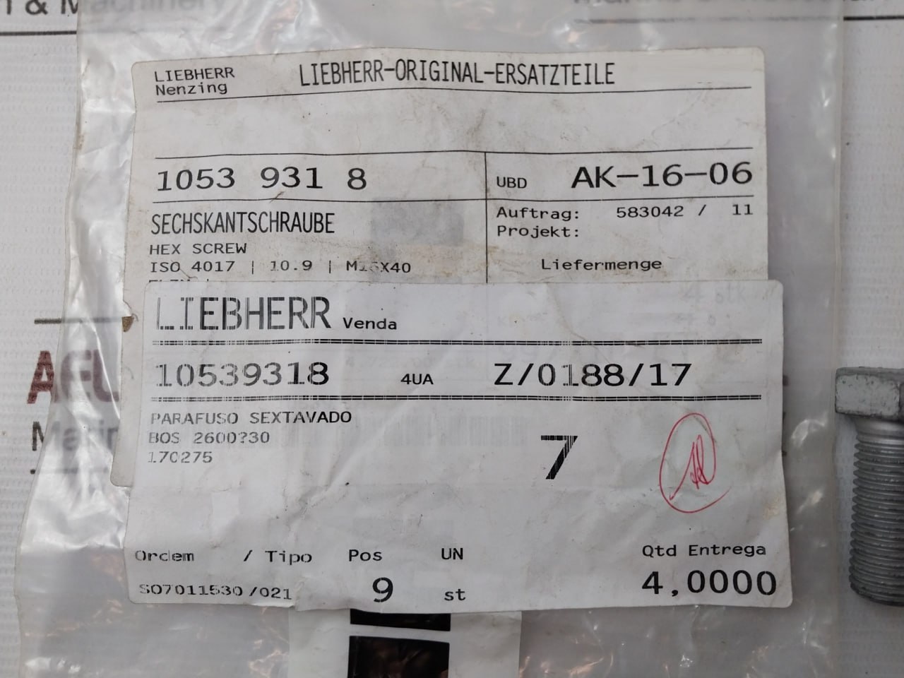 Liebherr 411515014 Assorted Fastener & Fitting Lot - Image 22