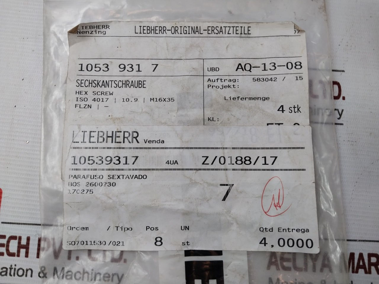 Liebherr 411515014 Assorted Fastener & Fitting Lot - Image 24
