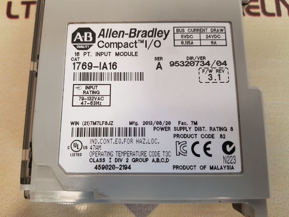 Allen-bradley 1769-ia16 Compact I/O 16 Pt. Input Module Ser.A - Image 6