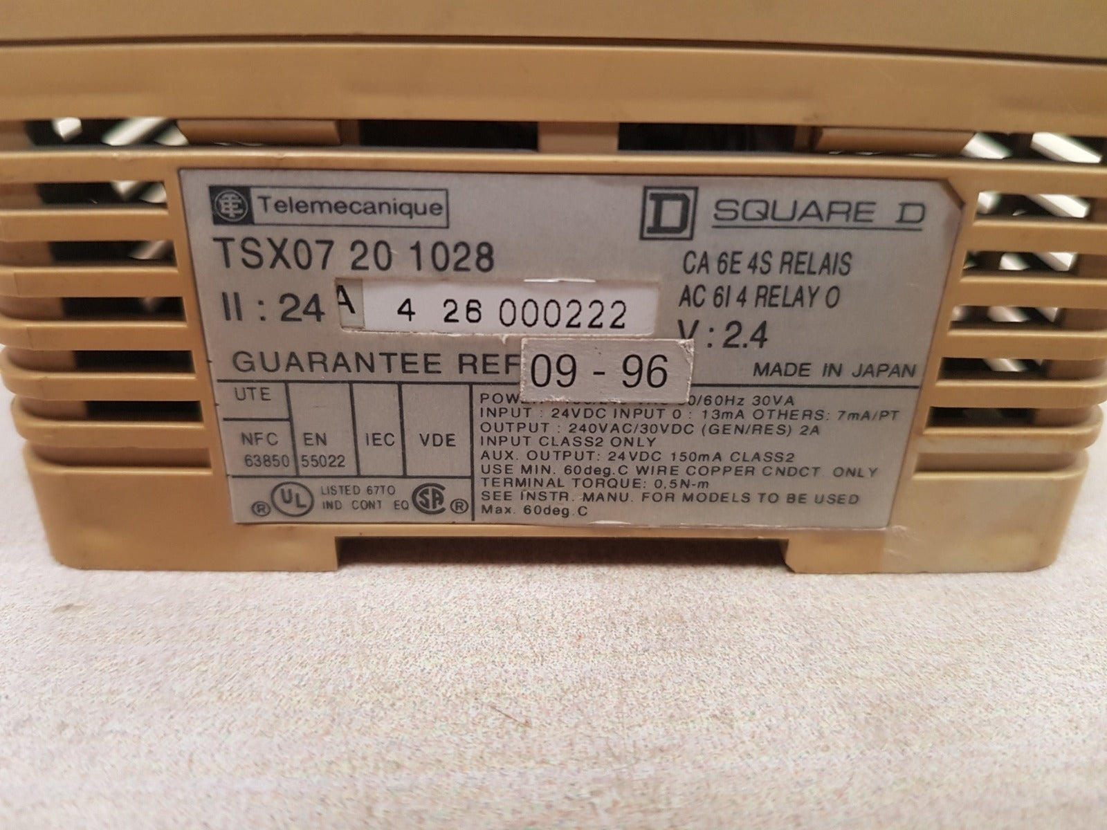 Telemecanique/Square D Tsx07 20 1028 Plc Controller 240Vac/30Vdc - Image 7