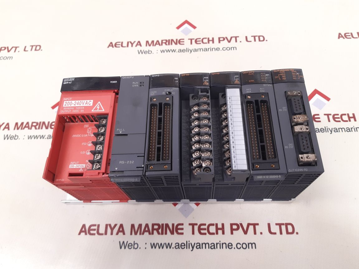 Mitsubishi melsec q61p-a2,q00cpu,qx42,qy10,qd75p4,qj71c24n-r2 module rack