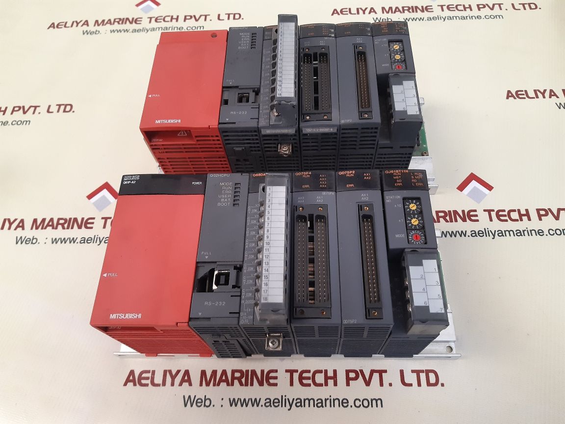 Mitsubishi melsec q61p-a2,q02hcpu,q68davn,qd75p4,qd75p2,qj61bt11n module rack