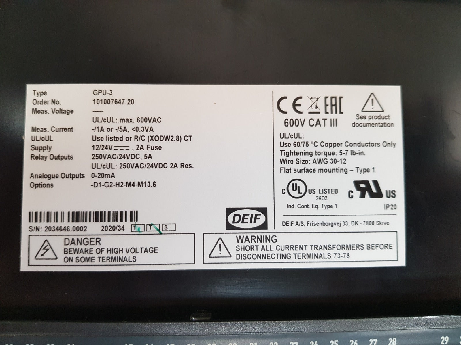 Deif Gpu-3 Generator Protection Unit 0-20Ma - Image 9