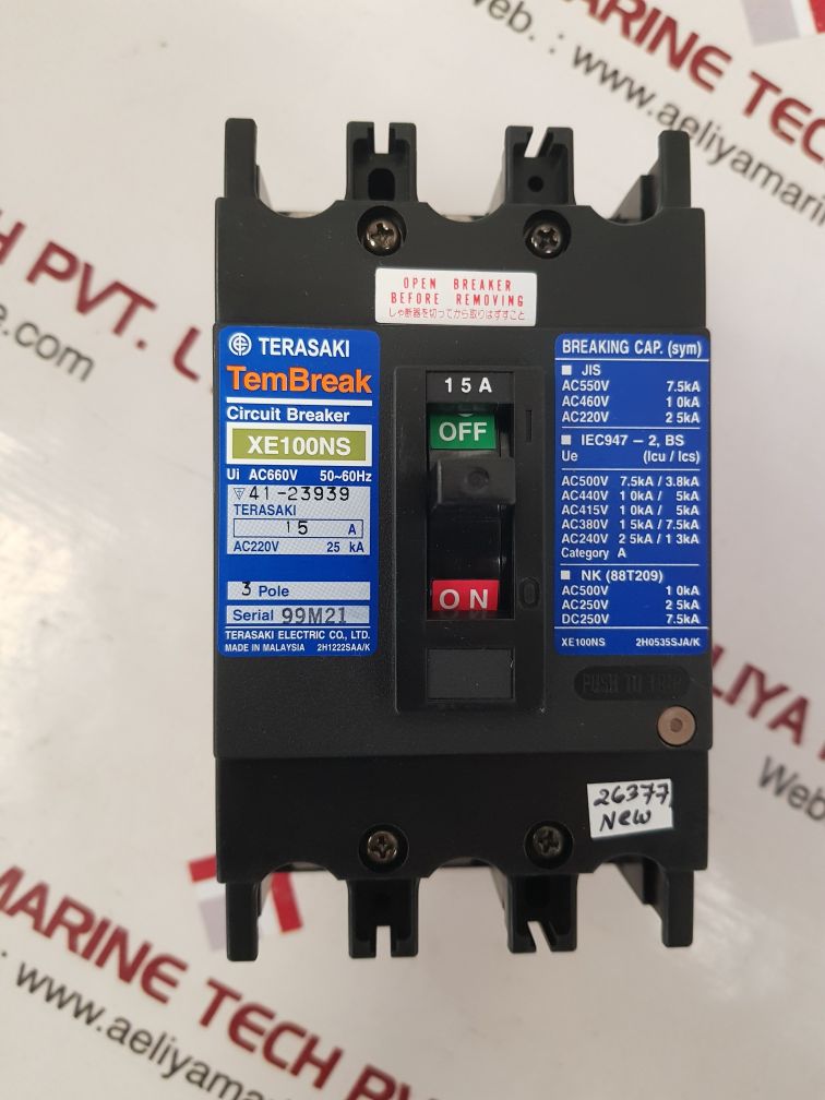 Terasaki Electric Xe100Ns Circuit Breaker 3-pole 15A Ac660V 50~60Hz - Image 2