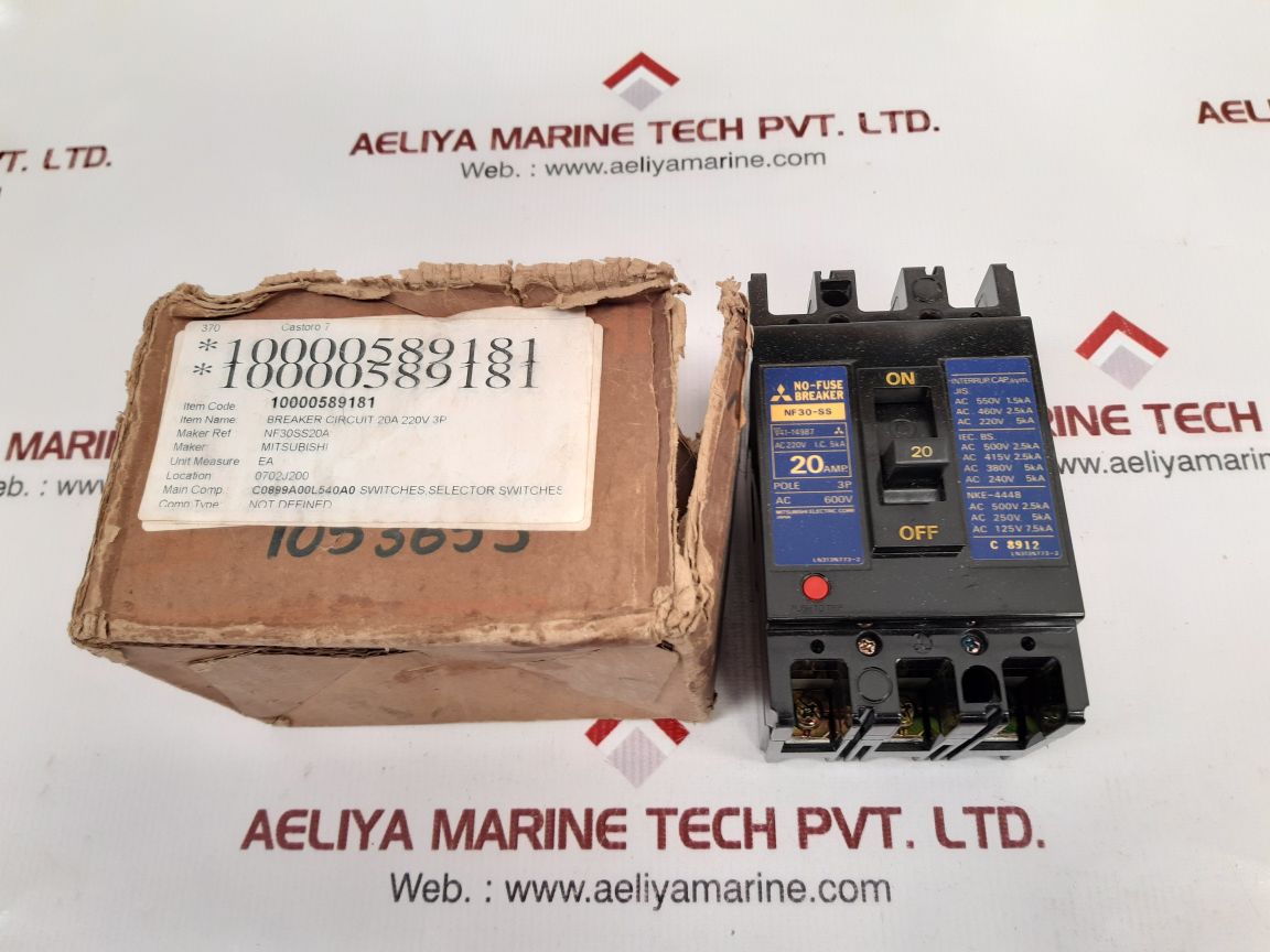 Mitsubishi Nf30-ss No-fuse Circuit Breaker 3 Pole 20A 600V Nf30Ss20A