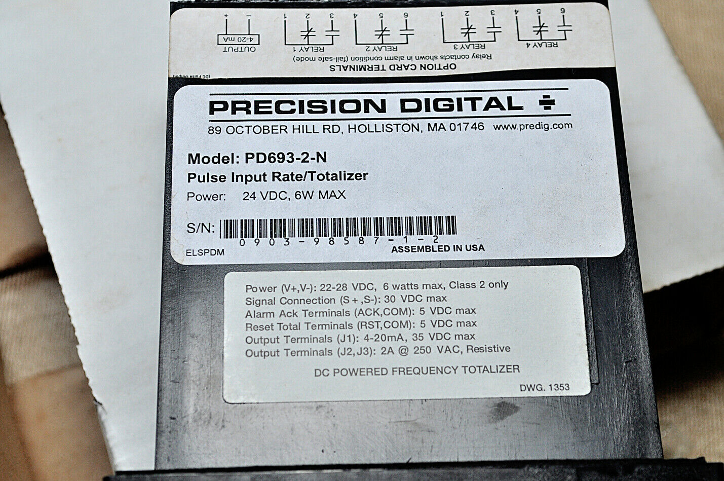 Precision Digital Pd693-2-n Pulse Input Rate/Totalizer - Image 7