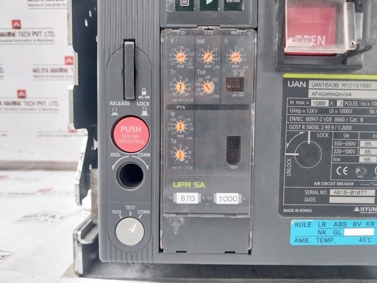Hyundai Uan16a3b M1c1s168t 3-Pole Air Circuit Breaker 1000v - Image 8