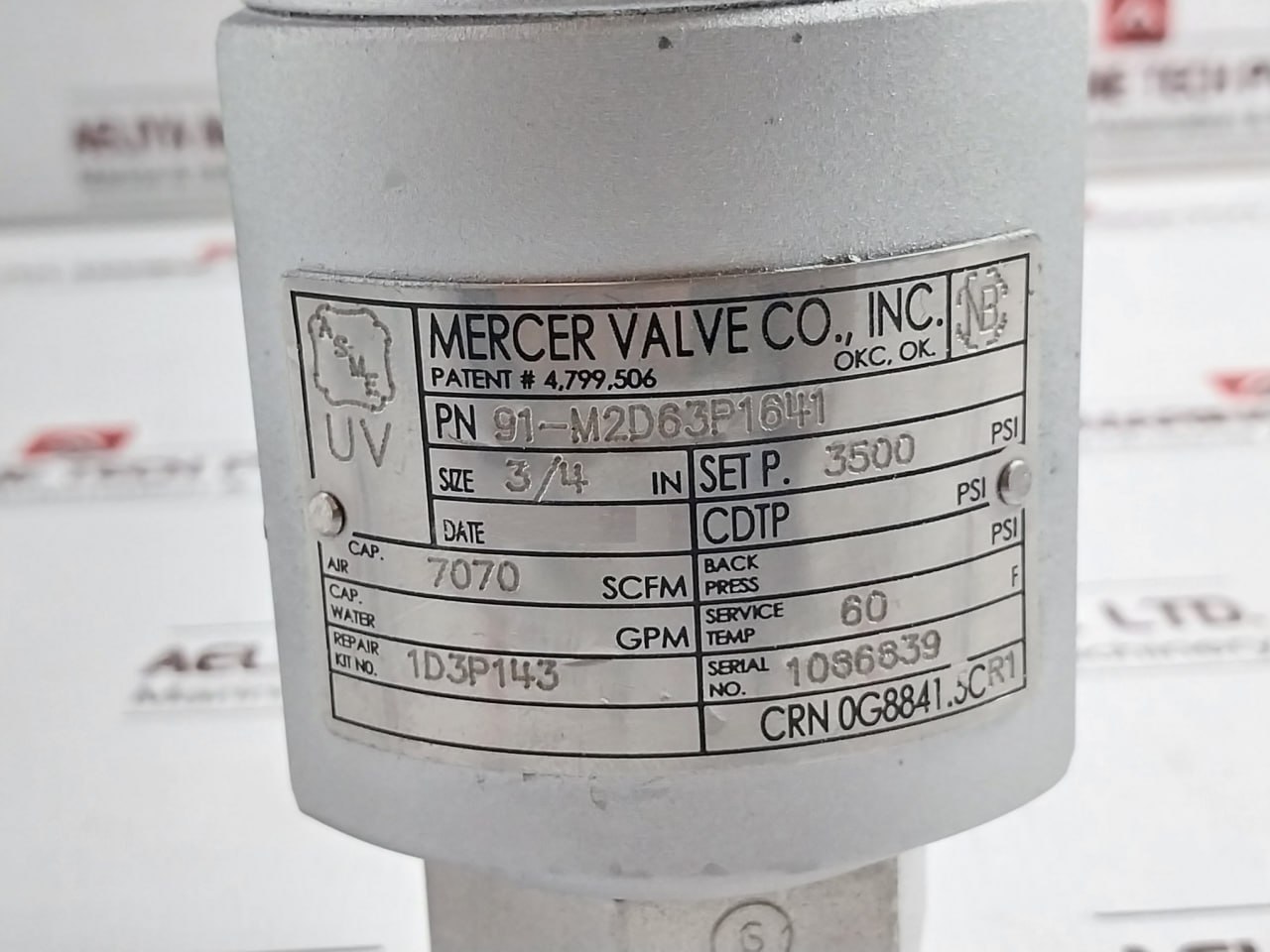 Mercer Valve 91-M2d63p1641 Pressure Relief Valve 3500 Psi - Image 6
