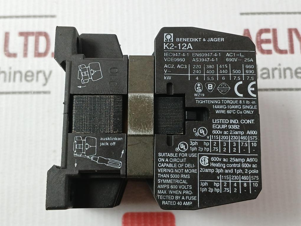 Benedikt & Jager K2-12A10 2 Pole Contactor Relay 14 Awg –10 Awg 690V~25A - Image 4