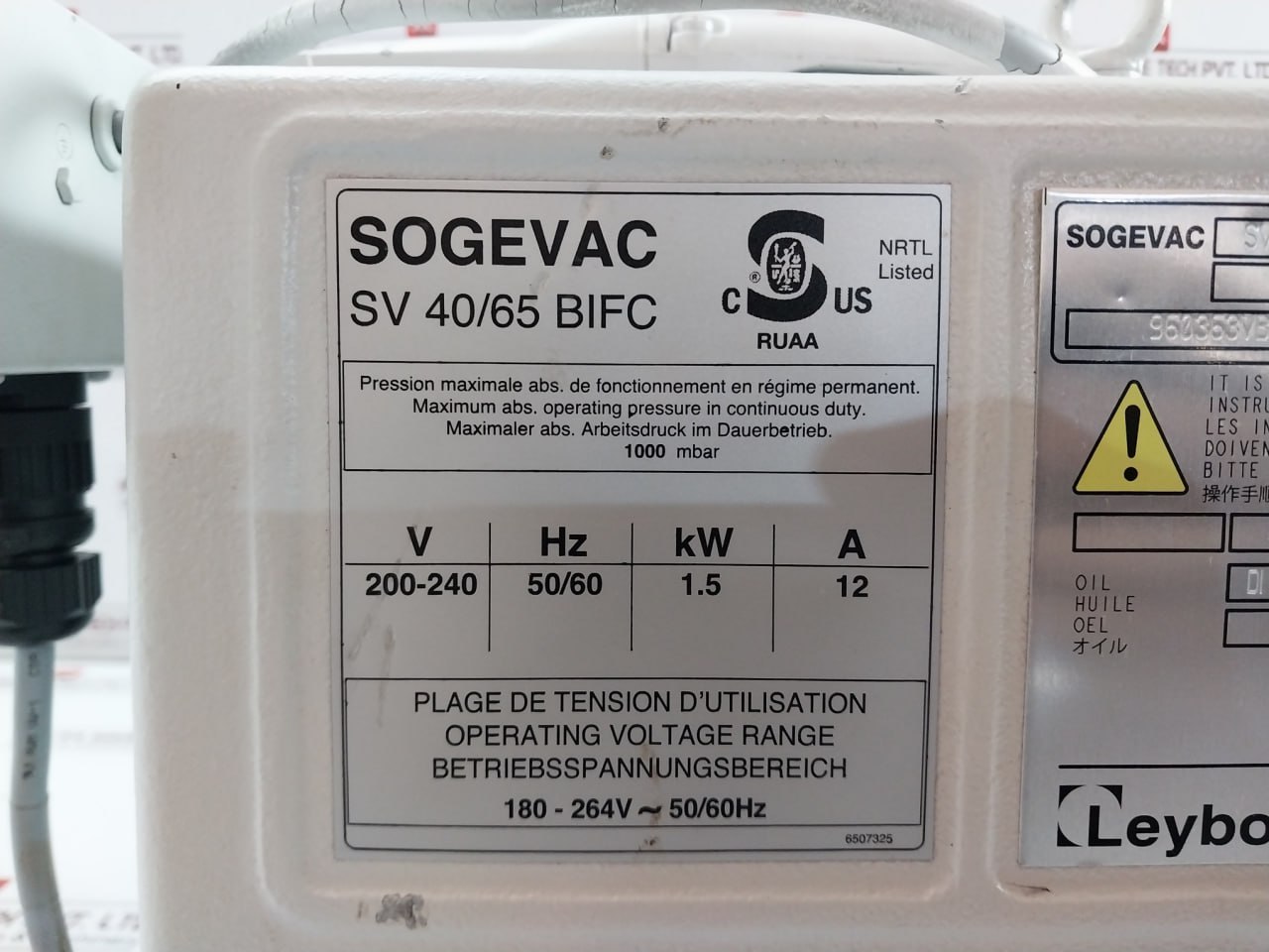 Leybold Sv 40 Bifc Sogevac Rotary Vane Vacuum Pump 264v - Image 5